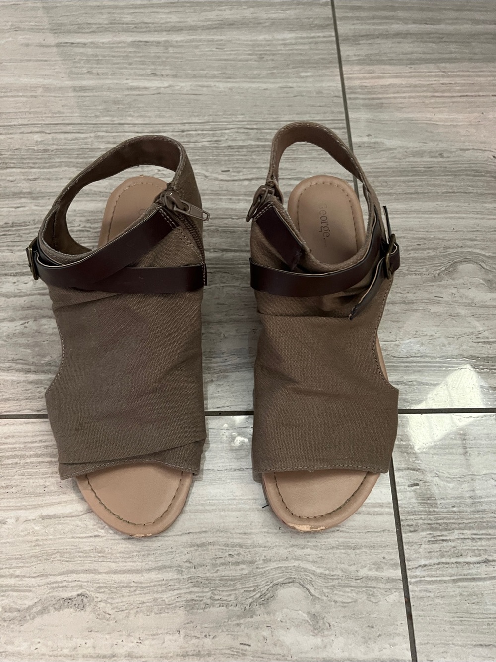 George Brown Canvas and Leather Slingback Sandals